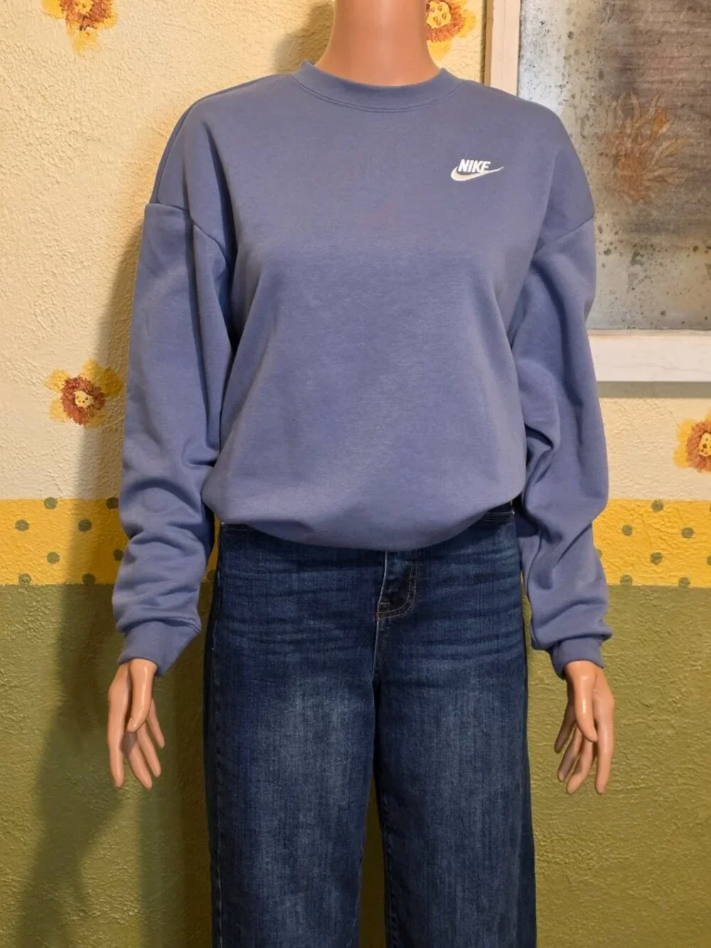 Nike Sportswear Club Fleece Loose Crew Neck Sweatshirt NWT Blue XS
